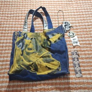 Andy Warhol Foundation Cow Art Vintage Blue and Yellow Tote Bag